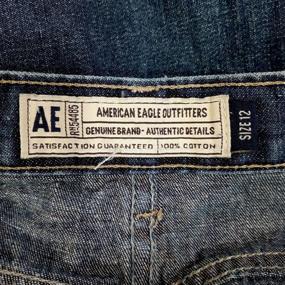 American Eagle Jeans Womens 12 (32) Bootcut Cotton‎ Hole Dark Wash - Picture 12 of 13